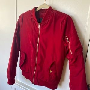 Red Zip-Up Jacket with Gold Embellishments